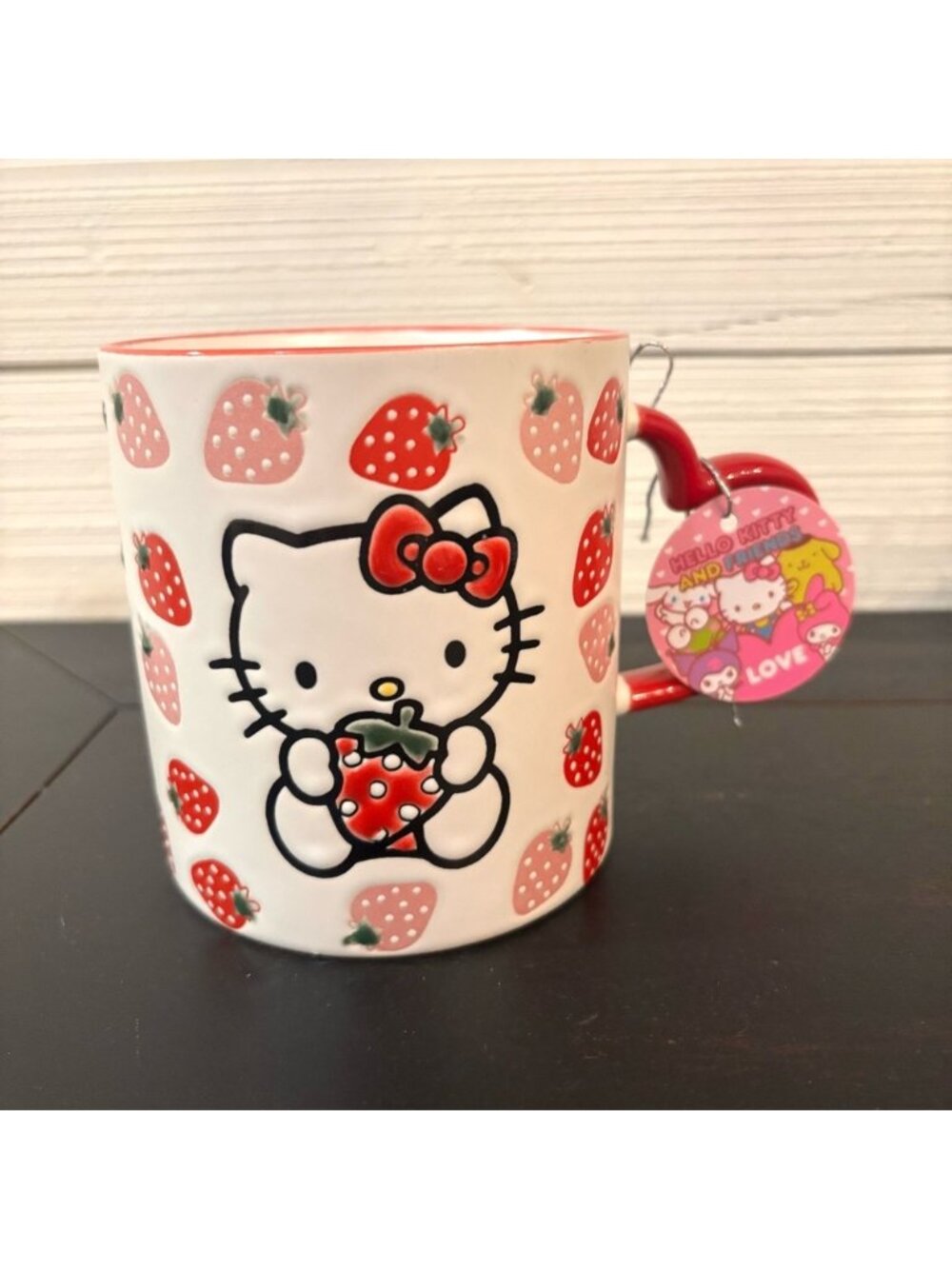 HELLO KITTY Sanrio BLUE SKY Strawberries Heart Handle Coffee Tea Mug NEW